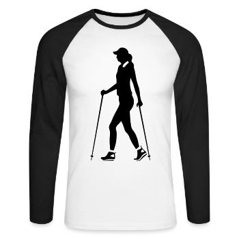 Nordic Walking Woman Silhouette - Unisex Long Sleeve Baseball T-Shirt - white/black - Front - Nik (191cm)