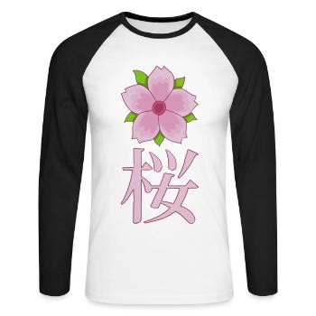 Fleur de cerisier manga - T-shirt baseball manches longues Homme - blanc/noir - Devant - Nik (191cm)