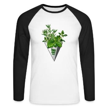 Take Away Herbs - funny print for foodies - Unisex Long Sleeve Baseball T-Shirt - white/black - Front - Nik (191cm)
