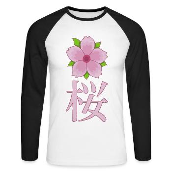 Japanese cherry blossom - Unisex Long Sleeve Baseball T-Shirt - white/black - Front - Nik (191cm)