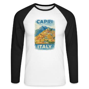 Capri Italien – Aquarell Reiseposter Mediterran - Unisex Baseballshirt langarm - Weiß/Schwarz - Vorne - Nik (191cm)