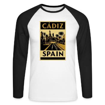 Cadix, Espagne – Affiche de voyage rétro en noir et or - T-shirt baseball manches longues Homme - blanc/noir - Devant - Nik (191cm)