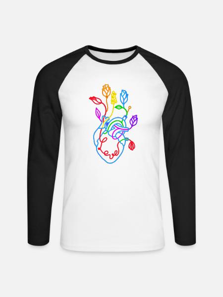Blumenliebhaber, buntes botanisches Herz - Unisex Baseballshirt langarm - Weiß/Schwarz