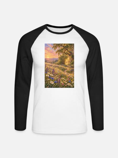 Wildblumenwiese am Waldrand - Unisex Baseballshirt langarm - Weiß/Schwarz