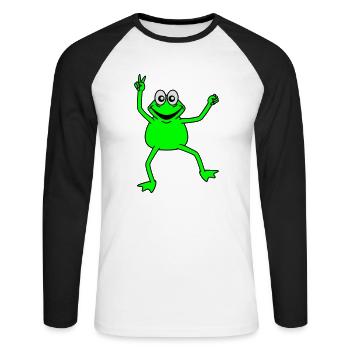Glücklicher Frosch Peace Victory Handzeichen Cool - Unisex Baseballshirt langarm - Weiß/Schwarz - Vorne - Nik (191cm)