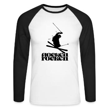 Flocken Rocken - Unisex Baseballshirt langarm - Weiß/Schwarz - Vorne - Nik (191cm)