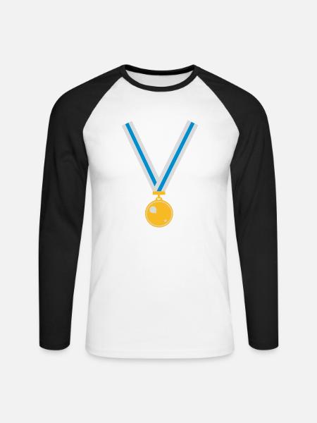 gold_medaille_fi_3_clr - Unisex Baseballshirt langarm - Weiß/Schwarz