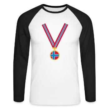 gold_medaille_no_flag3_clr - Unisex Baseballshirt langarm - Weiß/Schwarz - Vorne - Nik (191cm)