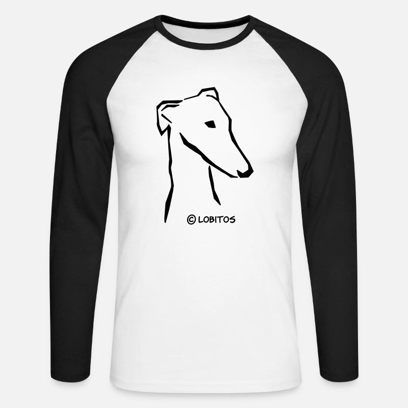 Windhundkopf - Unisex Baseballshirt langarm - Weiß/Schwarz