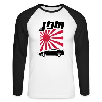 JDM Supra MK4 - Unisex Baseballshirt langarm - Weiß/Schwarz - Vorne - Nik (191cm)