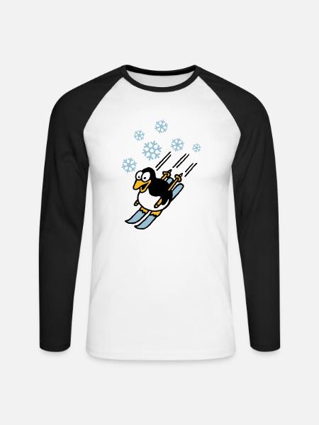 pinguin_ski_022011_d_3c - Unisex Baseballshirt langarm - Weiß/Schwarz