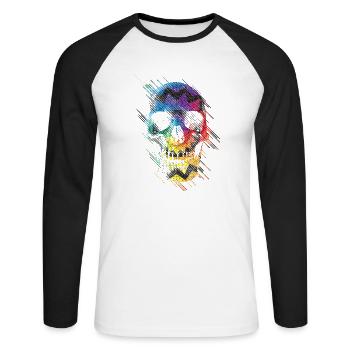 Geometric Skull - Unisex Long Sleeve Baseball T-Shirt - white/black - Front - Nik (191cm)