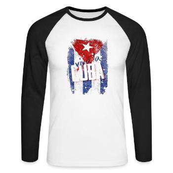 Viva la Cuba - Unisex Baseballshirt langarm - Weiß/Schwarz - Vorne - Nik (191cm)