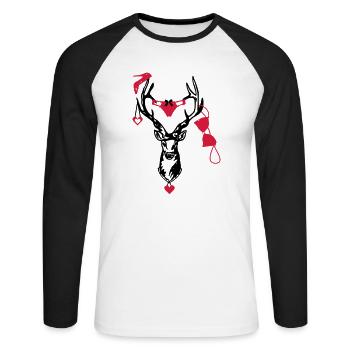 Wiesn Hirsch / / Junggesellenabschied - Unisex Baseballshirt langarm - Weiß/Schwarz - Vorne - Nik (191cm)