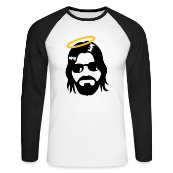 Holy Jesus - Unisex Baseballshirt langarm - Weiß/Schwarz - Vorne - Nik (191cm)