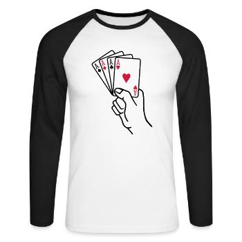 Poker - Unisex Baseballshirt langarm - Weiß/Schwarz - Vorne - Nik (191cm)