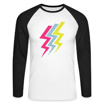 Drei Blitze - Three Thunderbolts - Unisex Baseballshirt langarm - Weiß/Schwarz - Vorne - Nik (191cm)