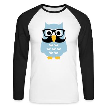 Chouette Hibou - T-shirt baseball manches longues Homme - blanc/noir - Devant - Nik (191cm)
