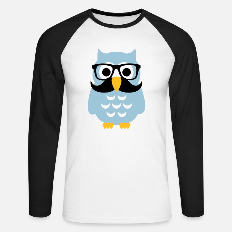Eule - Unisex Baseballshirt langarm - Weiß/Schwarz