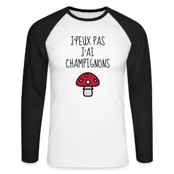 Mushroom / Champignon / Pilz / Picking - Unisex Long Sleeve Baseball T-Shirt - white/black - Front - Nik (191cm)