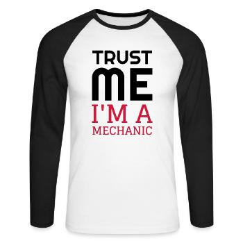 Mechanic Mechanik Mécanique Mécanicien Garage - Unisex Long Sleeve Baseball T-Shirt - white/black - Front - Nik (191cm)