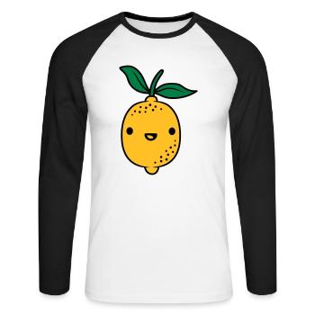 Fruit de citron kawaii - T-shirt baseball manches longues Homme - blanc/noir - Devant - Nik (191cm)