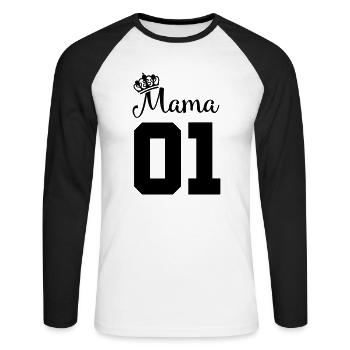 mama 01 - Unisex Baseballshirt langarm - Weiß/Schwarz - Vorne - Nik (191cm)