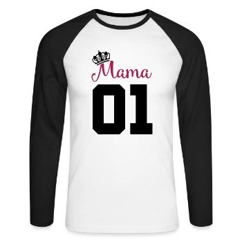 mama 01 - Unisex Baseballshirt langarm - Weiß/Schwarz - Vorne - Nik (191cm)