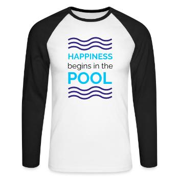 HAPPINESS begins in the POOL - Unisex Baseballshirt langarm - Weiß/Schwarz - Vorne - Nik (191cm)