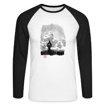 walking samurai in the prairy - T-shirt baseball manches longues Homme - blanc/noir - Devant - Nik (191cm)