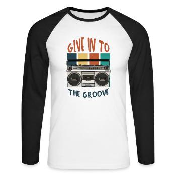 Give In To the Groove - Unisex Long Sleeve Baseball T-Shirt - white/black - Front - Nik (191cm)