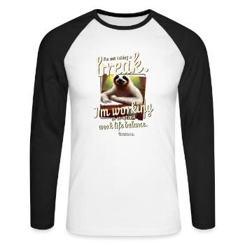 Paresseux et drôle dicton équilibre travail-vie personnelle - T-shirt baseball manches longues Homme - blanc/noir - Devant - Nik (191cm)