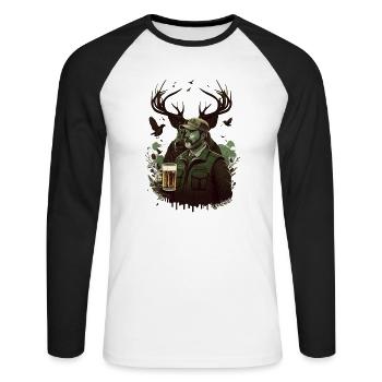 Hunter in the wilderness drinks a beer - Unisex Long Sleeve Baseball T-Shirt - white/black - Front - Nik (191cm)