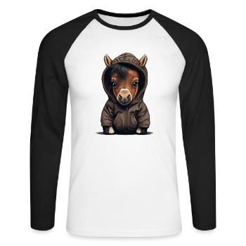 Babypferd mit Hoodie - Unisex Baseballshirt langarm - Weiß/Schwarz - Vorne - Nik (191cm)