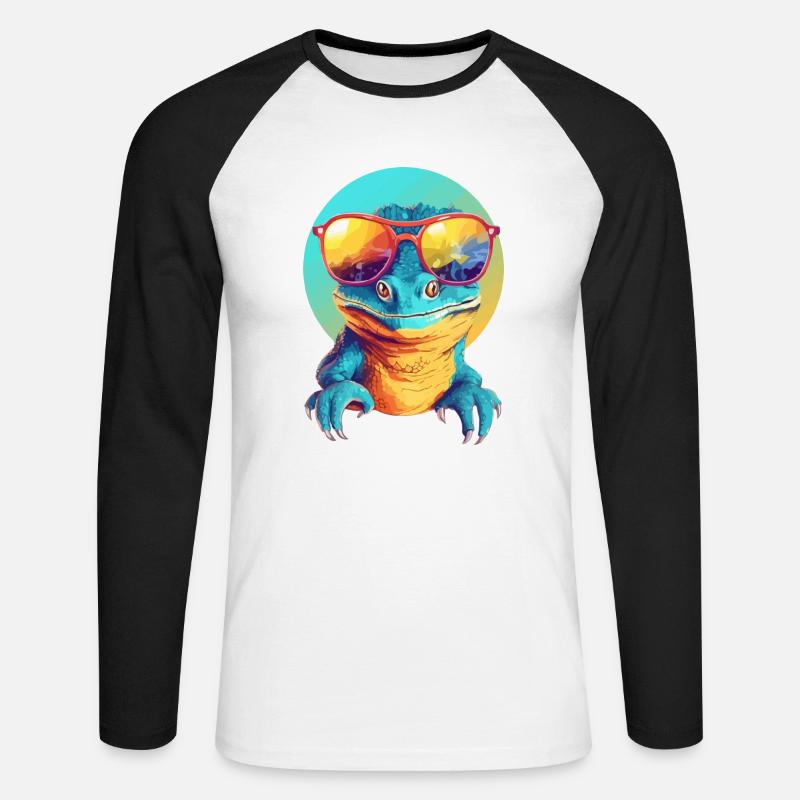 Mali die Eidechse - Unisex Baseballshirt langarm - Weiß/Schwarz