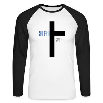 child of god white - Unisex Baseballshirt langarm - Weiß/Schwarz - Vorne - Nik (191cm)