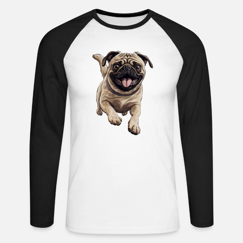 Mops sprintet - Unisex Baseballshirt langarm - Weiß/Schwarz