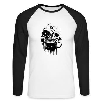 Im Morgen-Kaffee liegt ein Universum - Unisex Baseballshirt langarm - Weiß/Schwarz - Vorne - Nik (191cm)