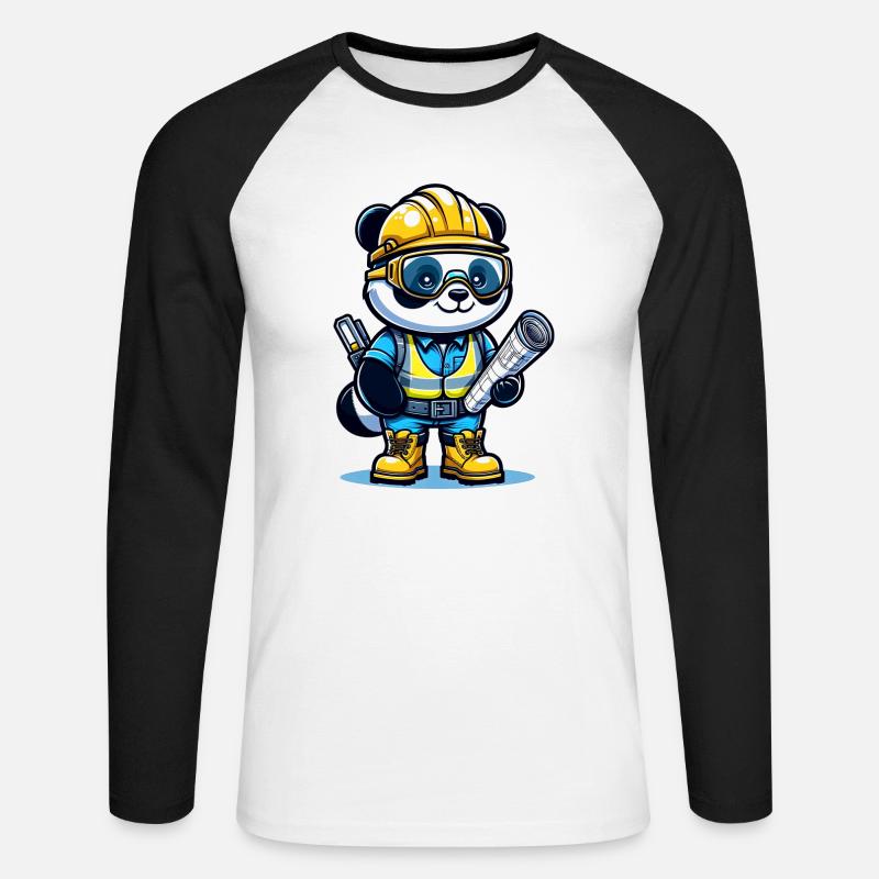 Cute Panda Construction Worker - Unisex Baseballshirt langarm - Weiß/Schwarz