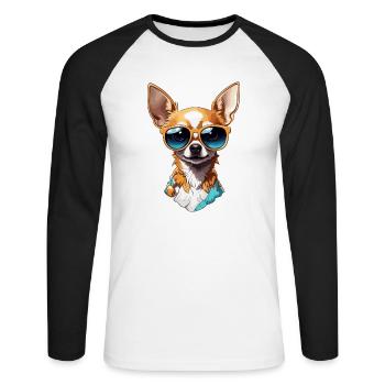Chihuahua / small dog / animal / tiny / breed - Unisex Long Sleeve Baseball T-Shirt - white/black - Front - Nik (191cm)