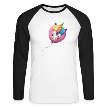 Einhorn Ballon - Unisex Baseballshirt langarm - Weiß/Schwarz - Vorne - Nik (191cm)