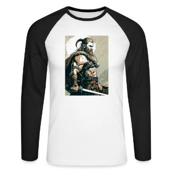 Wikinger 2 - Unisex Baseballshirt langarm - Weiß/Schwarz - Vorne - Nik (191cm)