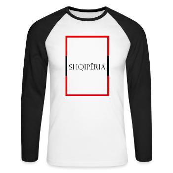 Albania Shqipëria Statement Lettering with Flag - Unisex Long Sleeve Baseball T-Shirt - white/black - Front - Nik (191cm)