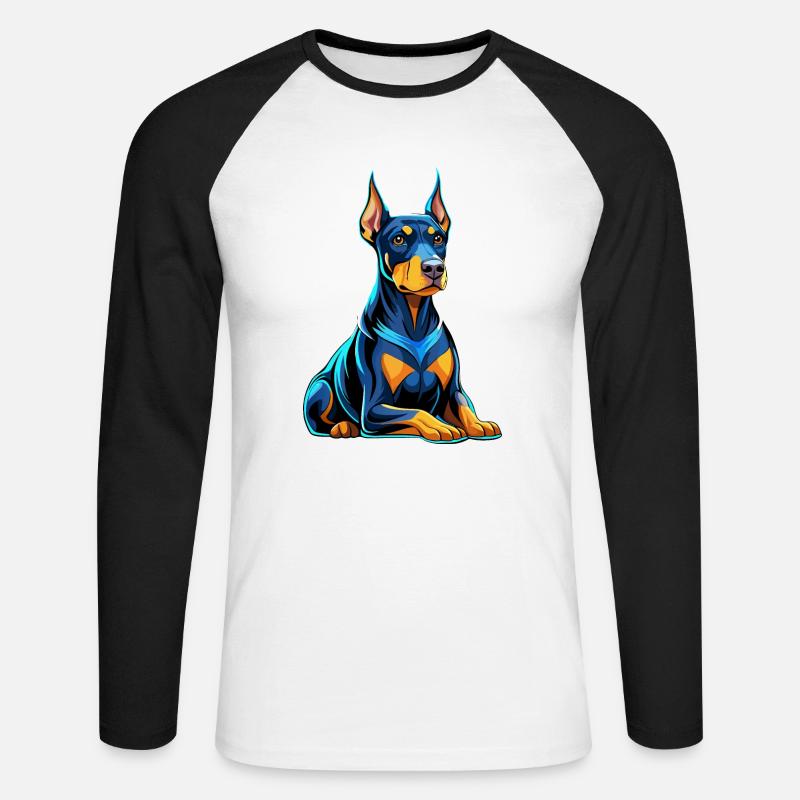 Dobermann sitzend mit Hundeblick - Unisex Baseballshirt langarm - Weiß/Schwarz