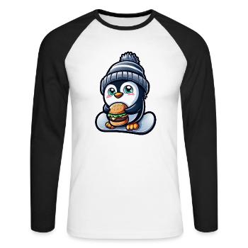 Penguin Snowboard Cheeseburger Fun - T-shirt baseball manches longues Homme - blanc/noir - Devant - Nik (191cm)