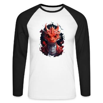 Drache - Unisex Baseballshirt langarm - Weiß/Schwarz - Vorne - Nik (191cm)