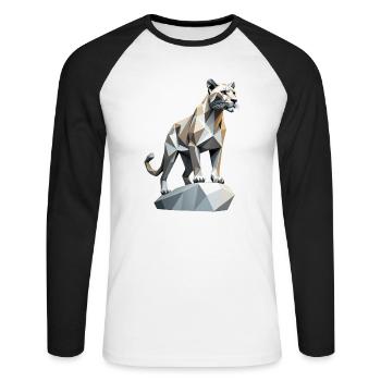 Mountain Lion - Cute Low Poly Cat - Unisex Long Sleeve Baseball T-Shirt - white/black - Front - Nik (191cm)
