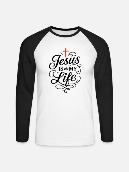 Jésus Ma Vie Foi - T-shirt baseball manches longues Homme - blanc/noir