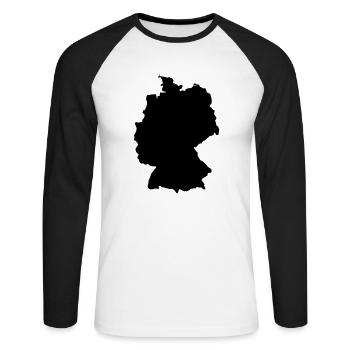 Deutschland - Karte - Landkarte - Unisex Baseballshirt langarm - Weiß/Schwarz - Vorne - Nik (191cm)