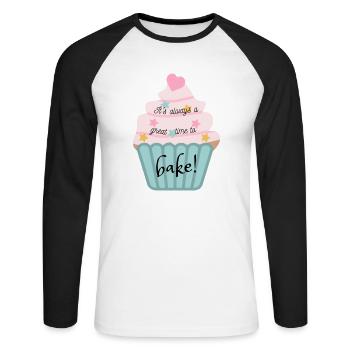 It's always a great time to bake! - Unisex Baseballshirt langarm - Weiß/Schwarz - Vorne - Nik (191cm)
